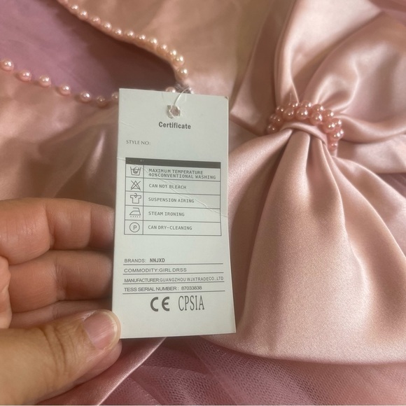 NNJXD Pink Flower Girl Formal Dress Zipper Closure Size Tab 160 Age 11-12 years - Picture 8 of 13
